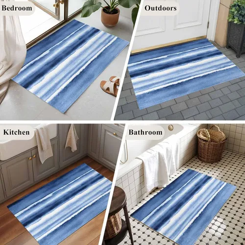 Vista 7 de 2x3 Area Rugs, Blue Stripes Non Slip Area Rugs for Living Room, Bedroom, Barhroom, Entryway, Watercolor Retro Ombre Abstract Tie Dye Art Soft