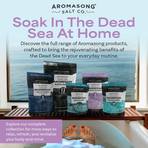 Vista 7 de Aromasong Copos de baño de magnesio RAW con lavanda 100% natural, 14 onzas. Sales orgánicas relajantes musculares Mg cloruro, sal mineral remojada.
