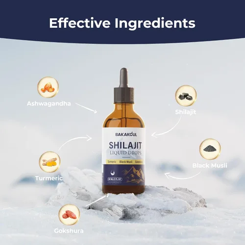 Vista 4 de Shilajit - Gotas líquidas para hombres, rico Ashwagandha, cúrcuma, musli negro con apoyo inmunológico, impulso de energía, shilajit puro