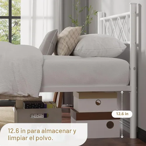 Vista 7 de VECELO Base de cama de tamaño individual con cabecero, base de cama resistente con listones de metal fuertes, no necesita somier y fácil montaje