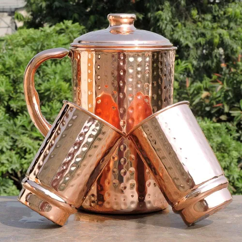Vista 9 de Jarra de cobre de 50.72 onzas con 2 tazas de cobre Juego de jarra de agua de cobre puro y tazas a juego para el hogar y el bienestar, acabado