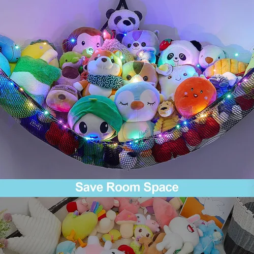 Vista 3 de Unicorn Castle Red de animales de peluche o hamaca organizador de almacenamiento de juguetes para niños con luz LED colgante en esquina soporte