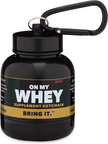 Vista 4 de OnMyWhey - Llavero de embudo de proteína en polvo y suplemento, contenedor portátil para el gimnasio, entrenamientos, fitness y viajes - Aprobado
