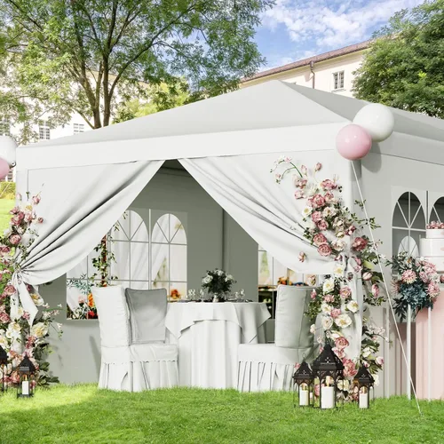 Vista 4 de Flamaker Carpa de fiesta resistente de 10 x 30 pies, toldo impermeable para bodas con paredes laterales extraíbles y 2 puertas, perfecto
