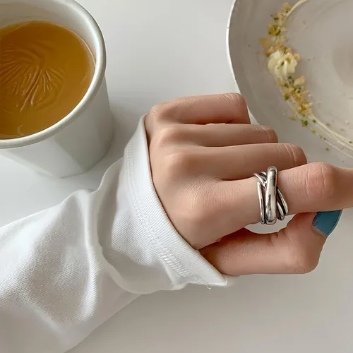 Vista 118 de Anillo de plata de ley 925, minimalista, ajustable, hecho a mano, para mujeres y niñas