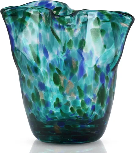 Vista 12 de Florero de vidrio soplado, florero de vidrio de arte verde, florero de arte moderno para sala de estar, cocina, boda, mesa de comedor, decoración