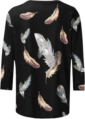 Vista 4 de Stessotudo Women Casual 34 Sleeve Tops Crewneck Pullover Summer T Shirts Floral Print Elbow Sleeve Loose Fit Fashion Blouse