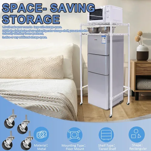 Vista 3 de Podoy Mini estante para nevera, almacenamiento sobre mini refrigerador y soporte para microondas, mini estante organizador multiusos
