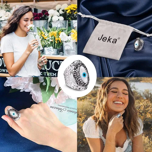 Vista 2 de Jeka Anillo de ojo malvado, joyería hippie punk cool anillos Mal De Ojo protección turca, Oro
