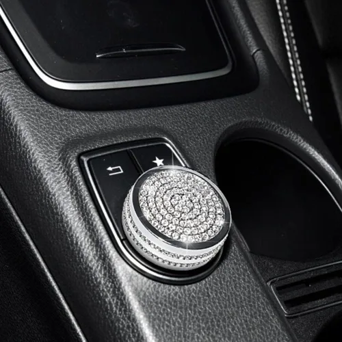Vista 4 de Cubierta de botón de control de medios de cristal para automóvil, accesorios interiores compatibles con Mercedes Benz C E GLA CLA GLK ML GLE
