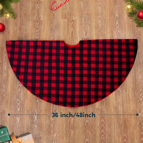 Vista 2 de Joiedomi - Falda de árbol de Navidad de 36" a cuadros de búfalo, color rojo y negro, alfombrilla decorativa para fiestas de Navidad, víspera de Año