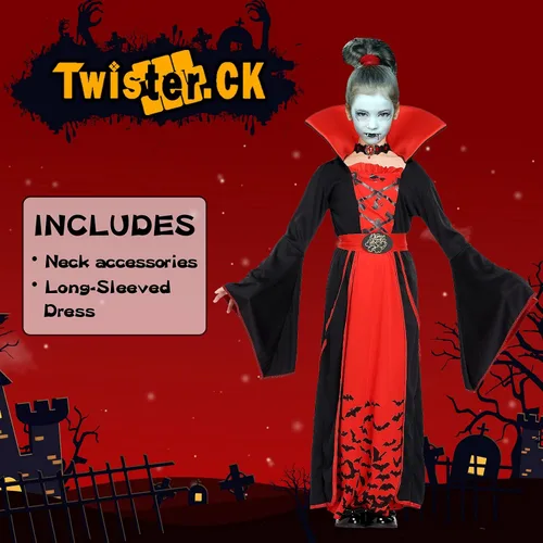 Vista 4 de Tackview Disfraz de vampiro real para niñas, disfraz gótico de Halloween de vampiro, juego de rol, cosplay