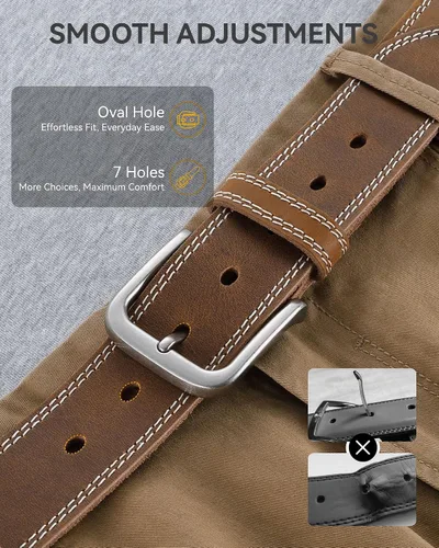 Vista 3 de CHAOREN Cinturón de cuero de grano completo para hombre, cinturones de trabajo para hombres, resistentes, uso diario para pantalones de mezclilla