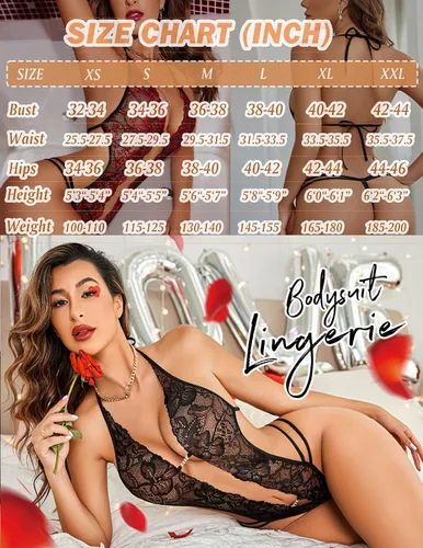 Vista 6 de Avidlove - Body de lencería de una pieza para mujer, diseño de encaje sexy con escote en V profundo, babydoll, ropa de dormir, tallas XS a XXXL