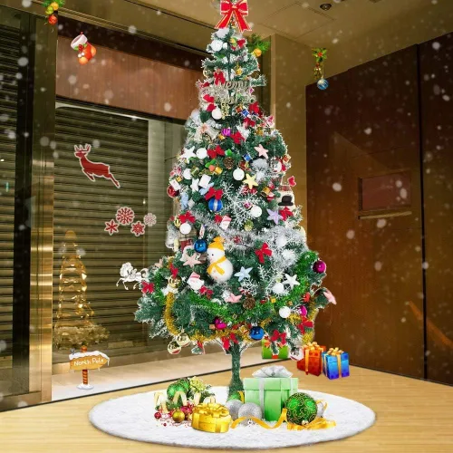 Vista 6 de Falda para árbol de Navidad - 36 pulgadas Falda blanca para árbol de Navidad, falda de alta gama, suave, clásica, esponjosa, de piel sintética