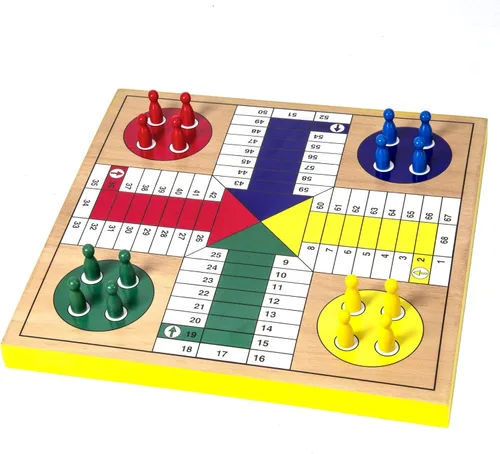 Vista 2 de AMEROUS Juego de mesa de ludo de madera de 12 pulgadas - Serpientes y escaleras, reversible 2 en 1, juego de dados familiar de 1-4 jugadores, juego