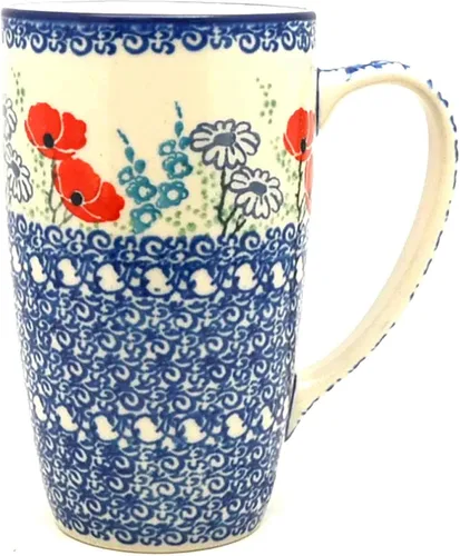 Vista 2 de Polish Pottery Mug - 12 oz. Cafe - Peacock