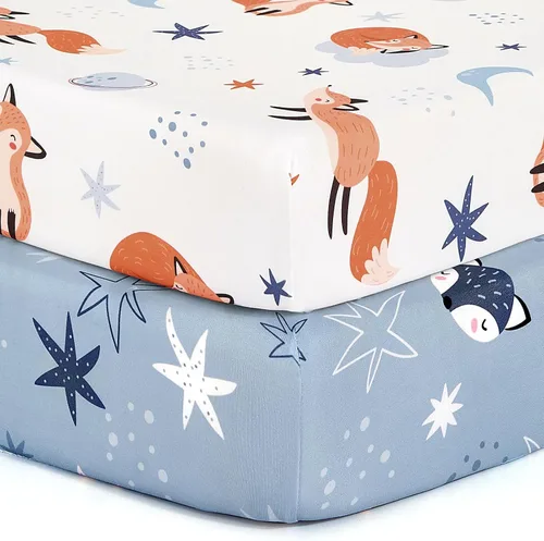 Vista 54 de Pack n Play Sheets BROLEX - Juego de 2 sábanas para cuna, juego de sábanas elásticas y portátiles para cuna, funda de colchón convertible