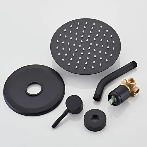 Vista 9 de Juego de llave de ducha HUCKLE con cabezal de ducha, llave de ducha negra de 15 cm con válvula, cabezal de ducha de lluvia de mango único negro mate