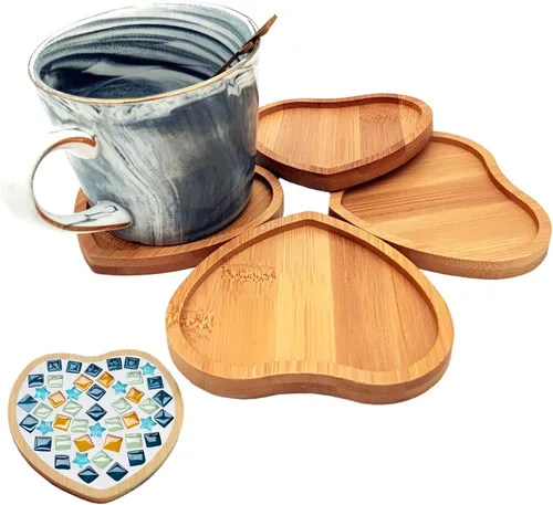 Vista 10 de 4 posavasos de bambú de mosaico para manualidades, bandejas de base en blanco, posavasos para beber, posavasos para plantas, placa de arte