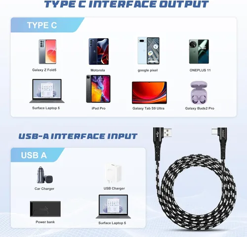 Vista 6 de AGOZ Cable USB C de 6 pies en ángulo recto, cargador rápido de 90 grados, compatible con Samsung Galaxy S26, S25, A02s, A03s, A14, A15, A16, A17