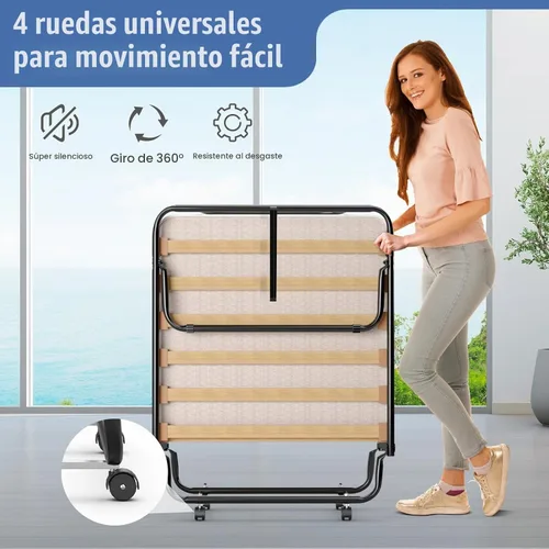 Vista 7 de Giantex Cama plegable con colchón para adultos, camas de invitados plegables con colchón de espuma viscoelástica y marco de metal, fabricada