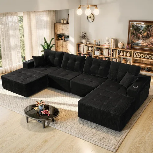 Vista 13 de Luxanimarion Sofá modular modular de 113 pulgadas para sala de estar, sofá convertible en forma de L con otomana, sofá modular modular de 4 plazas