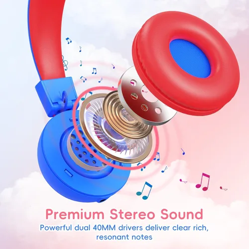 Vista 2 de KVIDIO Auriculares con cable para niños, volumen seguro de 85/94 dB, sobre la oreja con micrófono integrado, aislamiento de ruido, ajustable