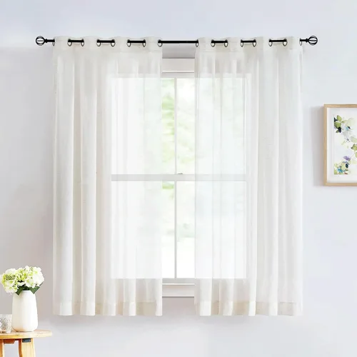 Vista 20 de FMFUNCTEX - Cortinas de lino transparentes para dormitorio, cortinas grises de 63 pulgadas de largo para sala de estar, cortinas de ventana mezcla