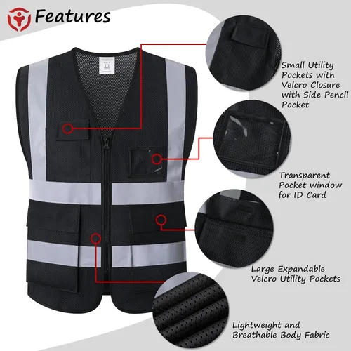 Vista 3 de Chaleco de seguridad reflectante para hombres y mujeres, chaleco de construcción que cumple con el estándar ANSI/ISEA ANSI Standard, 5 utility