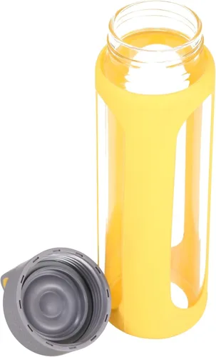 Vista 2 de LocknLock I Shape - Botella de agua deportiva de silicona resistente al calor, vidrio borosilicato, 17 onzas, amarillo