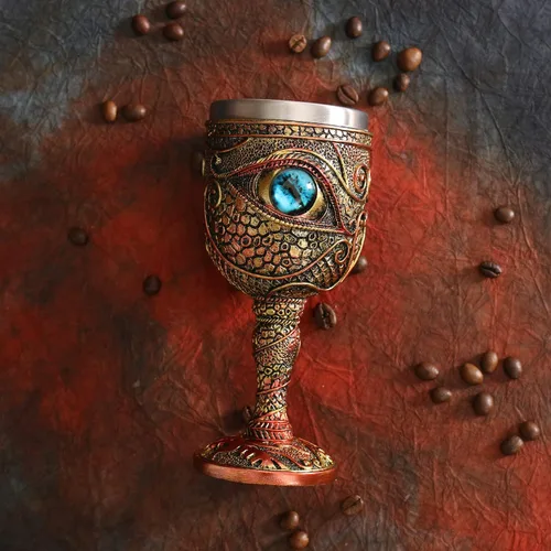 Vista 6 de Cáliz de vino de acero inoxidable El Ojo del Dragón, copas de vino medievales de dragón de Dungeons and Dragons, 7 onzas. Regalo para hombres