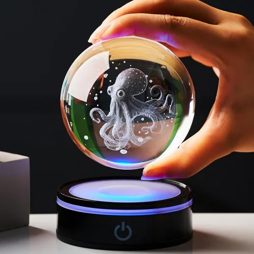 Vista 3 de Estatua de bola de cristal 3D, regalo de bola de vidrio del océano femenino, adecuada para amigas y amigos masculinos, graduados, amigos, colegas