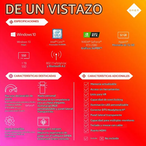 Vista 6 de Omen by HP Obelisk - Computadora de escritorio para juegos, procesador Intel Core i9-9900K de 9ª generación, NVIDIA GeForce RTX 2080 SUPER 8 GB
