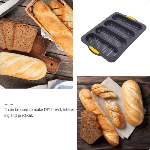 Vista 3 de Molde de silicona para baguette de 4 ondas, antiadherente, para pan francés, molde para hornear, moldes de silicona perforados, bandeja para hornear
