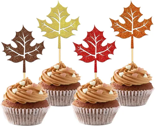 Vista 13 de 24 adornos de otoño para cupcakes para decoración del día de Acción de Gracias, lazo con purpurina para pasteles Thankful Blessed Grateful para Bow-a