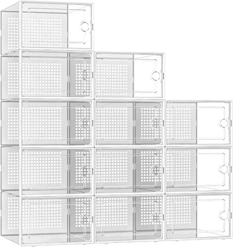 Vista 15 de Kuject Cajas de almacenamiento de zapatos grandes, 12 unidades, organizador Negro