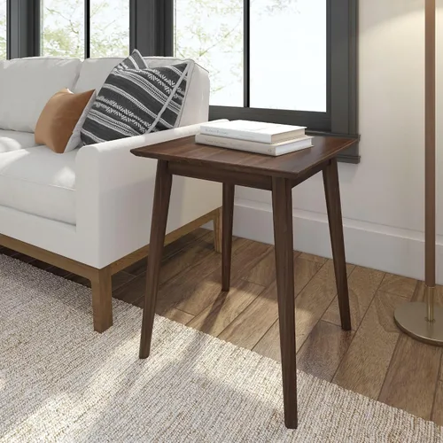 Vista 11 de Plank+Beam Mesa auxiliar de madera con almacenamiento, mesas auxiliares modernas de mediados de siglo para sala de estar, mesita de noche pequeña