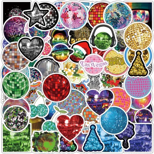 Vista 4 de Paquete de 130 calcomanías de bola de discoteca, calcomanías de vinilo impermeables y estéticas para botellas de agua, laptop, teléfono, álbumes