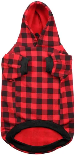 Vista 6 de Sudadera con Capucha a Cuadros Rojos para Perros, Ropa para Mascotas con Capucha y Bolsillo (XS)