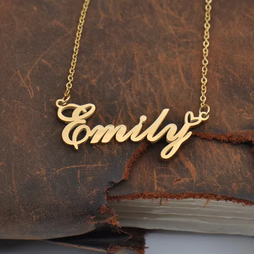Vista 6 de Aoloshow Collar personalizado con nombre de corazón dorado personalizado con cualquier nombre, joyería de acero inoxidable para graduación de mujer