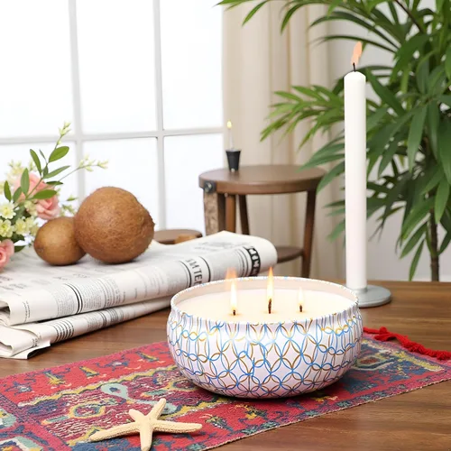 Vista 31 de M&SENSE Velas aromáticas de bayas cítricas, vela grande de lata de soja de 3 mechas, más de 40 horas de tiempo de combustión, cera vegana 100%