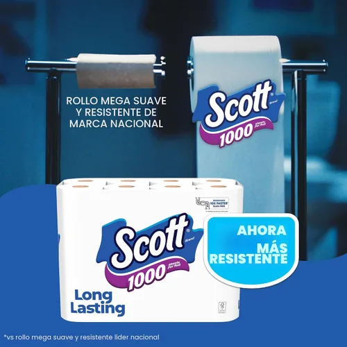 Vista 3 de Scott 1000 papel higiénico, 8 rollos, apto para tanque séptico, papel higiénico de 1 capa