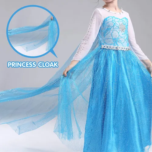 Vista 5 de UPORPOR Vestido de princesa iluminado, disfraces de Halloween, ropa para niñas y niños, traje de fiesta de Navidad, azul, 2-14 años