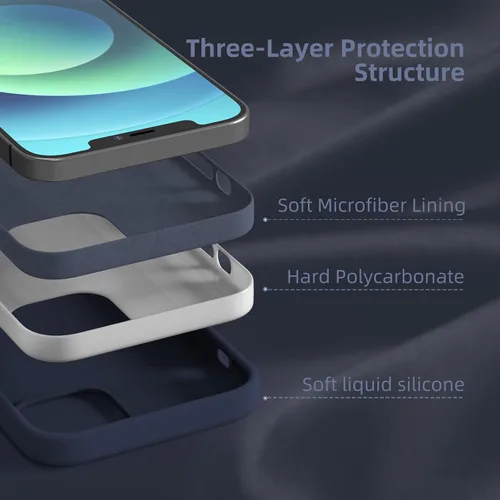 Vista 5 de Funda de silicona líquida compatible con iPhone 12/12 Pro, azul marino