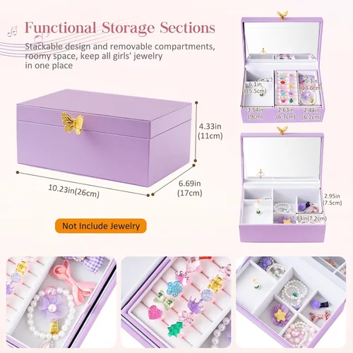 Vista 5 de Joyero musical para niñas con bailarina giratoria, almacenamiento de cajas de joyería para niños, caja de música de bailarina, regalo para niña