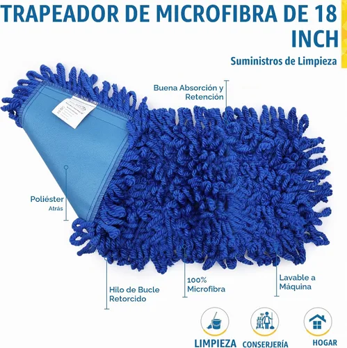 Vista 2 de KLEEN HANDLER Fregona de polvo de microfibra de 18 pulgadas, reemplazo de cabezal de fregona comercial grande lavable, barredora, suministros