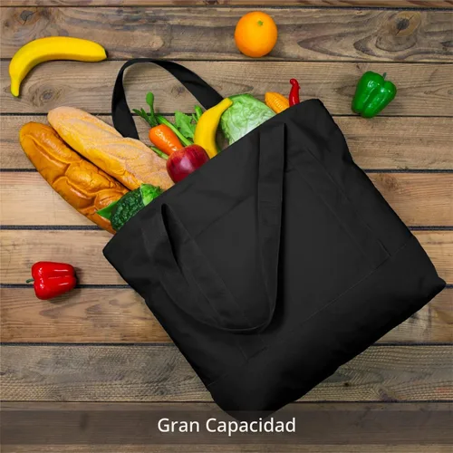 Vista 3 de TOPDesign Paquete de 1 bolsa de lona con bolsillo externo, bolsa de compras reutilizable para comestibles, cierre de cremallera superior, artículos