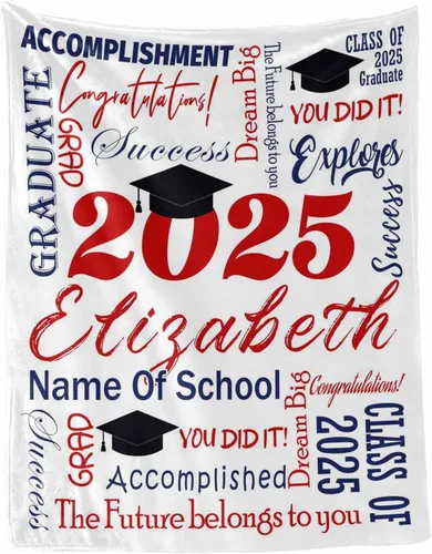 Vista 10 de MyPupSocks Manta personalizada de graduación 2025, clase de con nombre de la universidad, regalos personalizados, manta con texto para sobrina