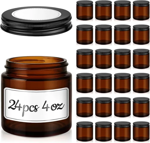 Vista 13 de Frascos de vidrio de 4 onzas con tapas, paquete de 16 frascos ámbar con tapas y forros internos, boca ancha Frascos de vidrio negros para crema